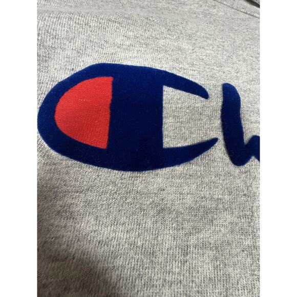 Champion T-Shirt Men's Large Gray Blue Red Script Logo Tee Cotton Blend - Picture 3 of 9